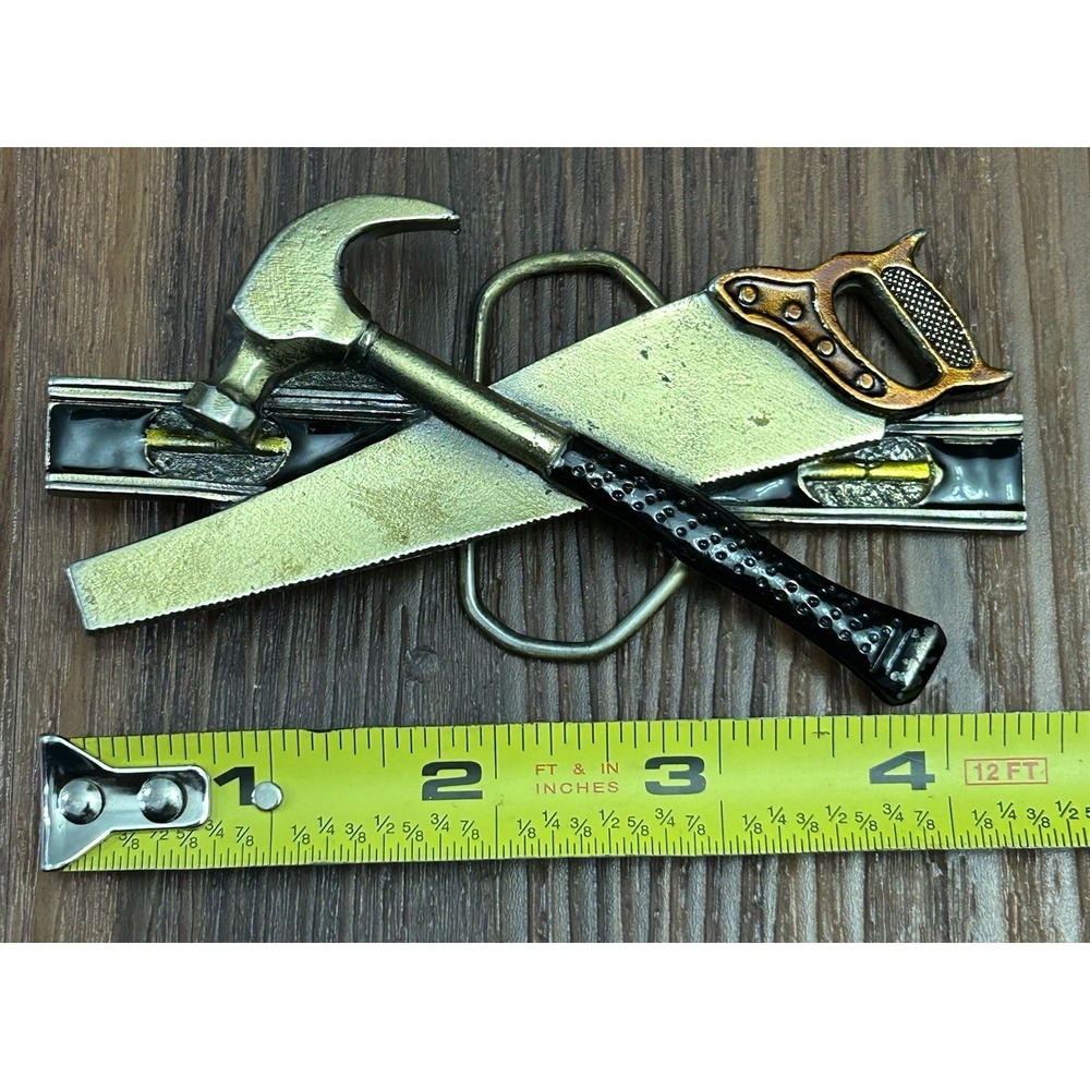 Vtg Great American‎ Buckle Co Carpenter Tools Hammer Saw Level Vintage 1981 #851 - Picture 3 of 8